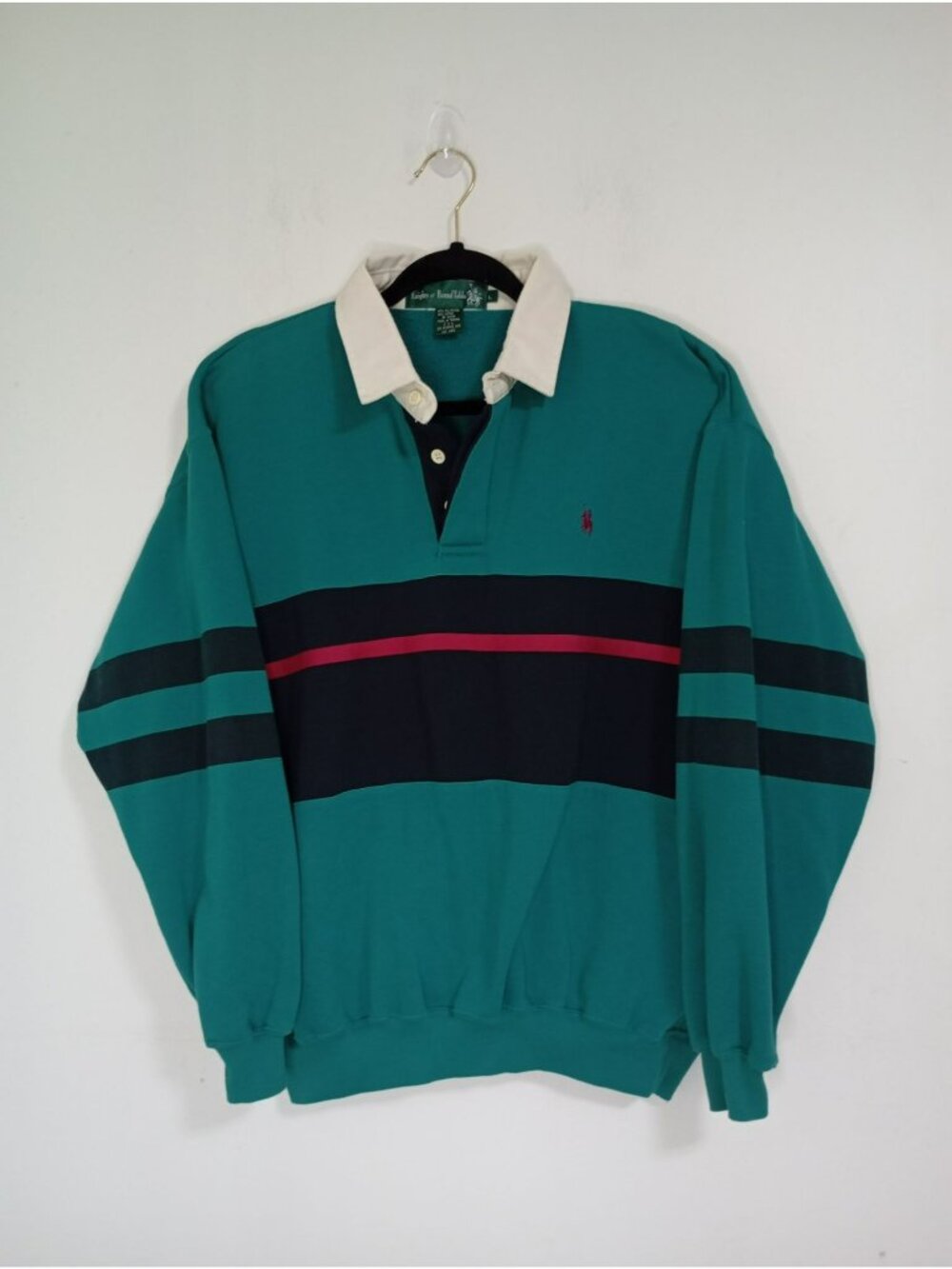 Vintage 90s Knights Of Round Table Polo Shirt Size L Mens Green Navy Striped